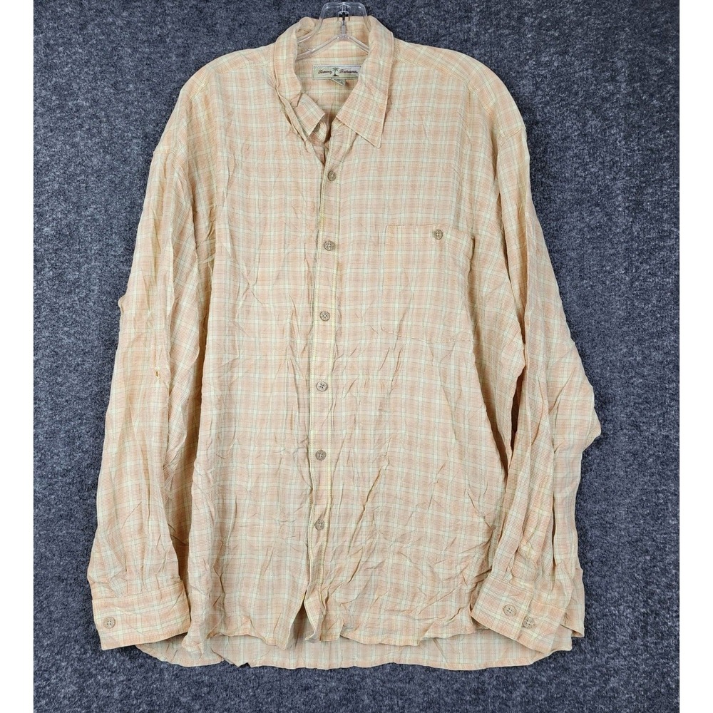 Tommy Bahama Button Down Mens‎ XXL Orange Plaid 100% Tencel Long Sleeve Shirt